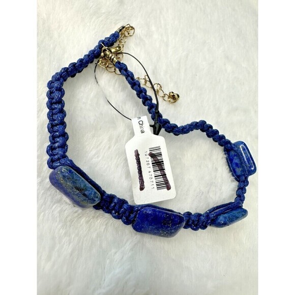 NEW Free People Sweet Carolina Choker Necklace Blue Lapis Bohemian Macrame 70s - Picture 3 of 4